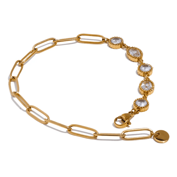 Wee Luxury Women Bracelets Gold Plated Delicate Shiny Cubic Zirconia Round Chain Jewlr Bracelet Bangle