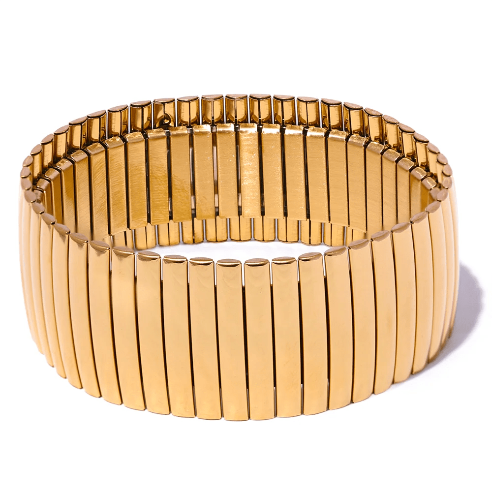 Wee Luxury Women Bracelets Gold Plated Elastic Metal Big Wide Bracelet Bangle Rust Proof 18K Gold Plated