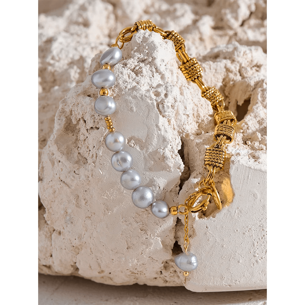 Wee Luxury Women Bracelets Gold Plated Luxury Natural Freshwater Pearl Grey Beads Bracelet Metal Wrist Bangle