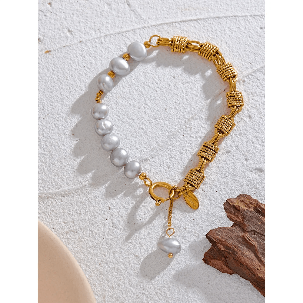 Wee Luxury Women Bracelets Gold Plated Luxury Natural Freshwater Pearl Grey Beads Bracelet Metal Wrist Bangle