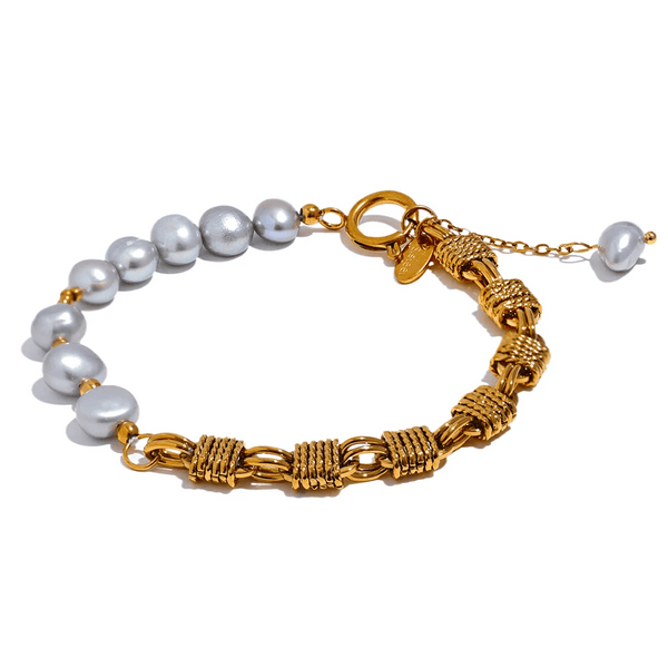 Wee Luxury Women Bracelets Gold Plated Luxury Natural Freshwater Pearl Grey Beads Bracelet Metal Wrist Bangle