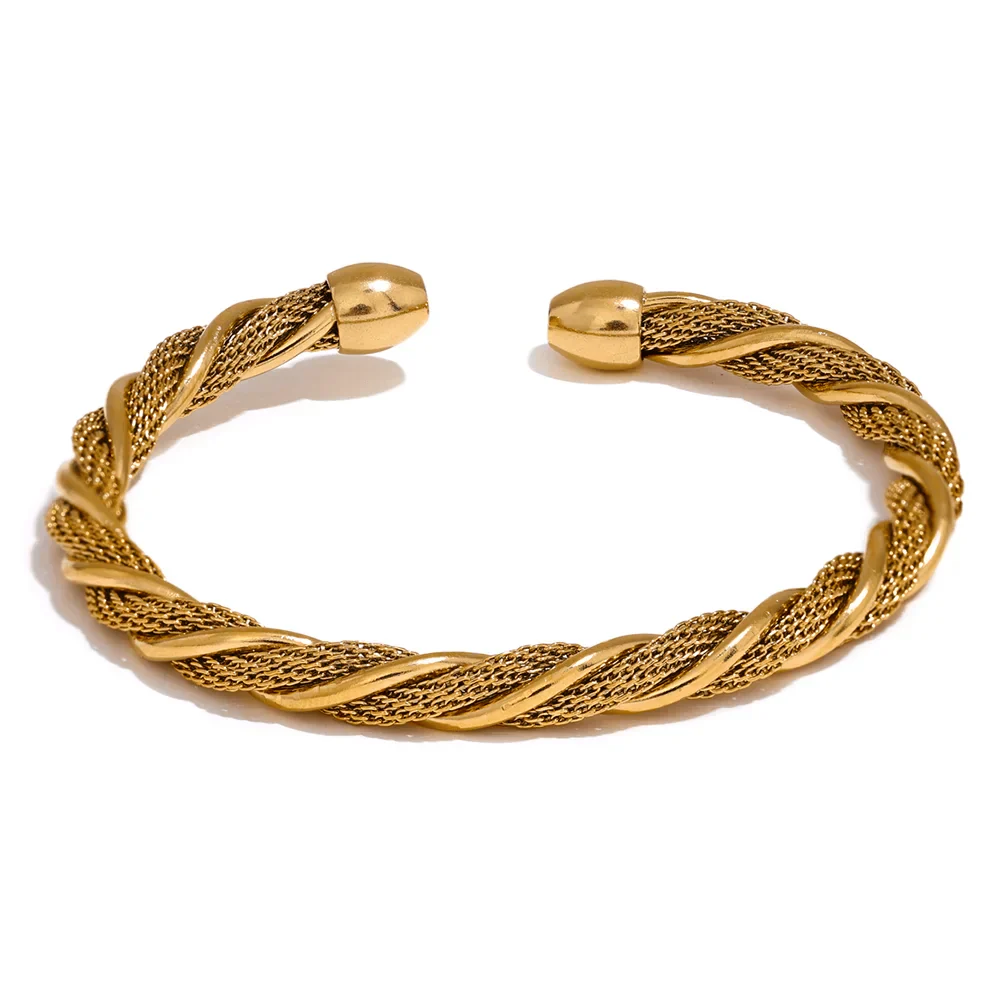 Wee Luxury Women Bracelets Gold Plated Stainless Steel Twisted Round Open Gold Cuff Bracelet Women Bangle