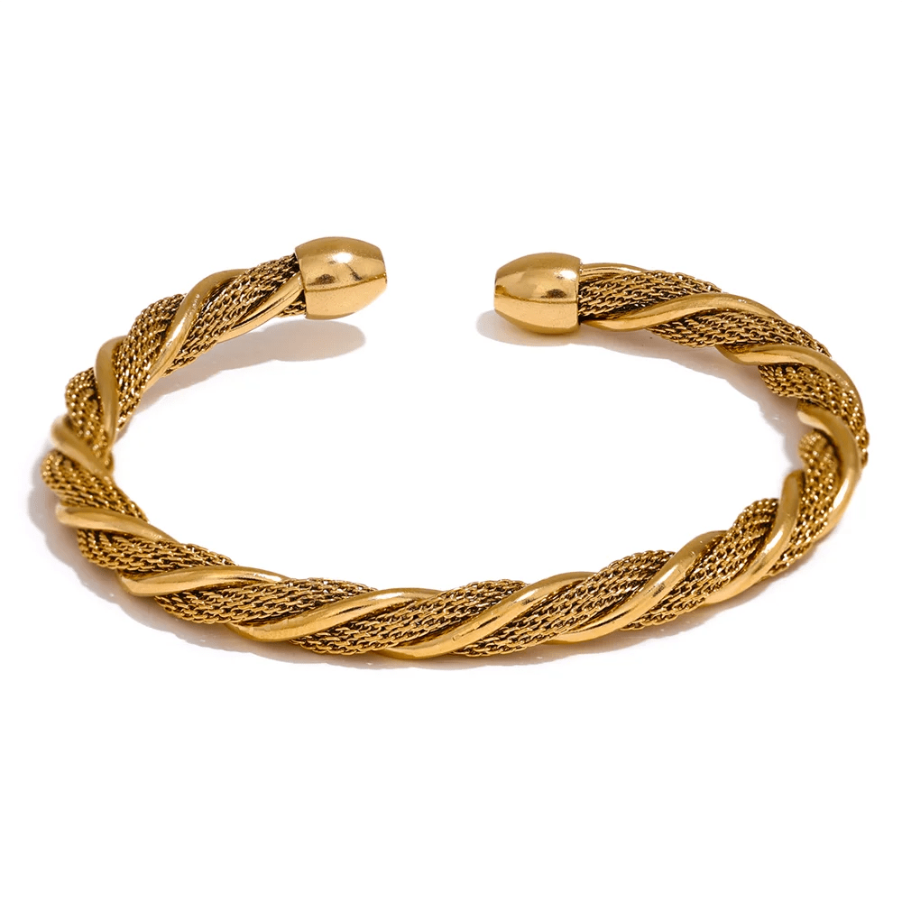 Wee Luxury Women Bracelets Gold Plated Stainless Steel Twisted Round Open Gold Cuff Bracelet Women Bangle