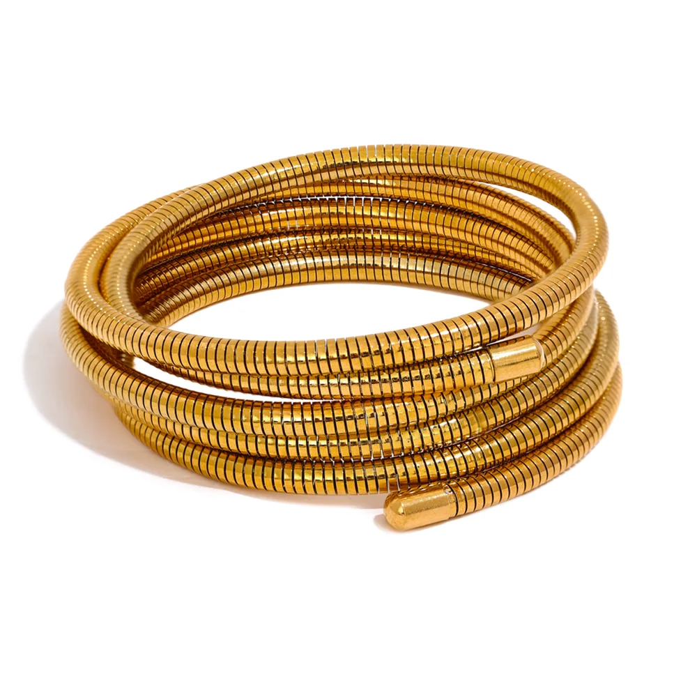 Wee Luxury Women Bracelets Gold Plated Steel Stackable Multi-Layer Wrap Arm Bracelet Bangle Metal Elastic