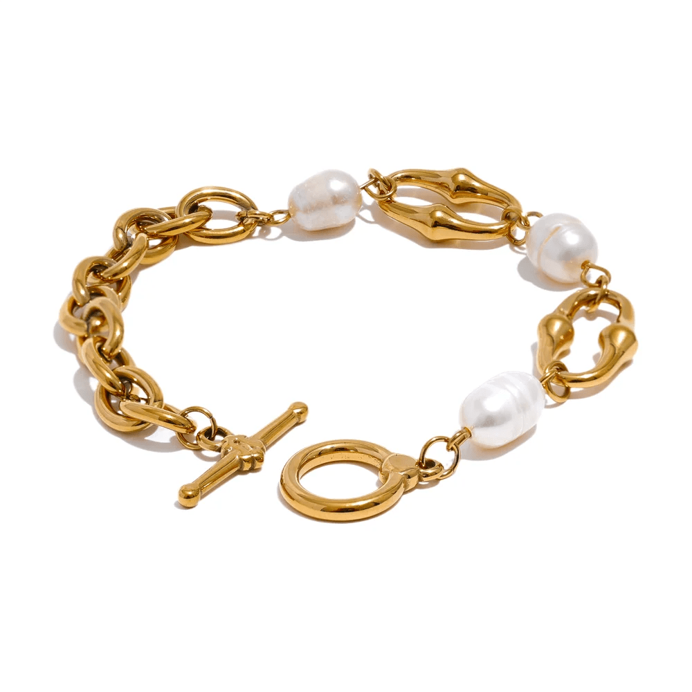 Wee Luxury Women Bracelets Gold Plated Toggle-Clasps Natural Pearl Chain Bracelet Bangle for Women