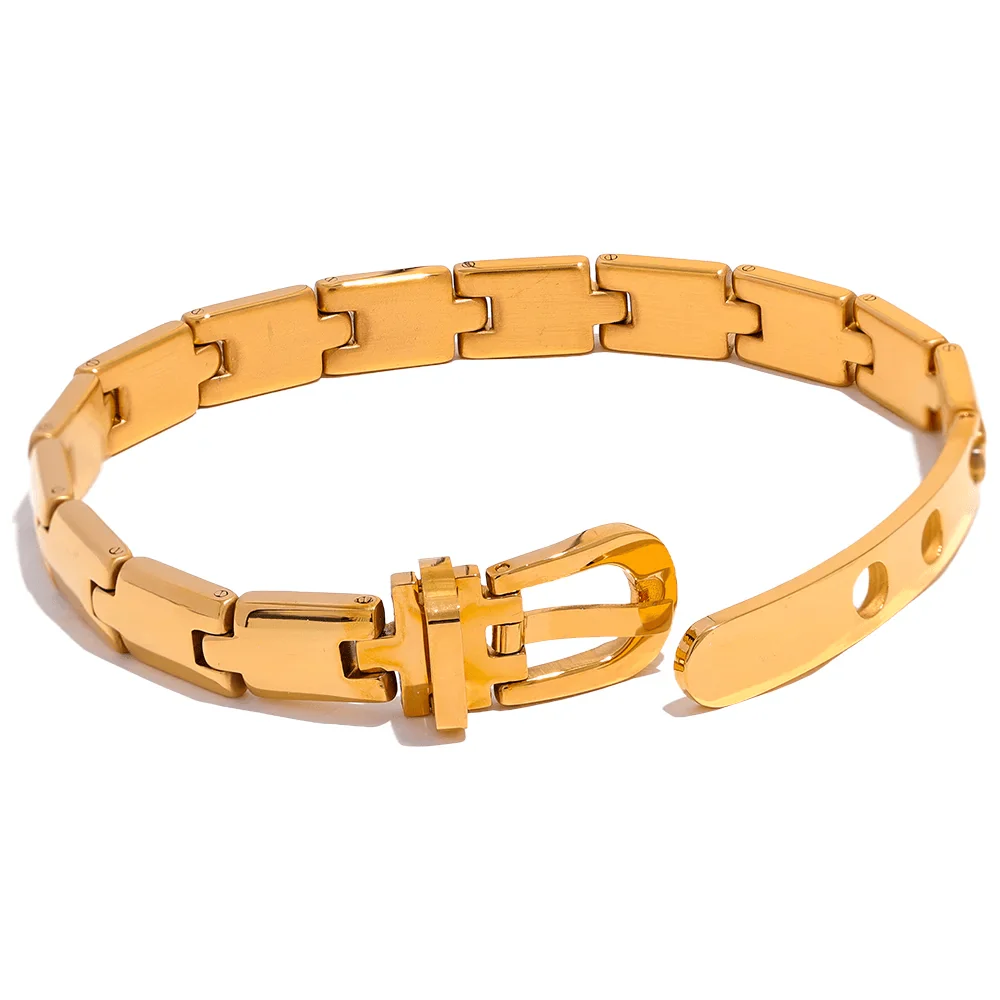 Wee Luxury Women Bracelets Gold Stainless Steel Texture Chain 3 Colors Cuban Chain Bracelet Bangle