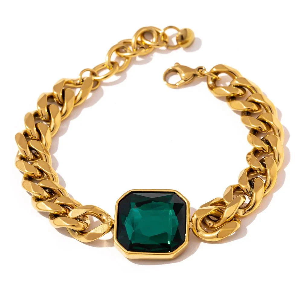 Wee Luxury Women Bracelets Green Red Cubic Zirconia Heavy Metal Golden 18 K Chain Bracelet