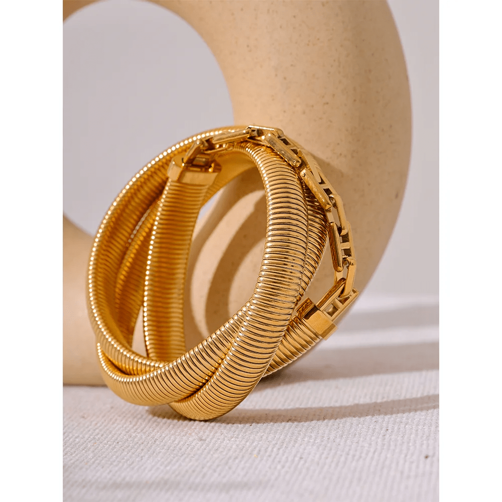 Wee Luxury Women Bracelets Layered Elastic Thick Bracelet Bangle Waterproof 18K Gold Plated