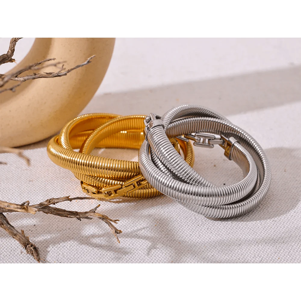 Wee Luxury Women Bracelets Layered Elastic Thick Bracelet Bangle Waterproof 18K Gold Plated