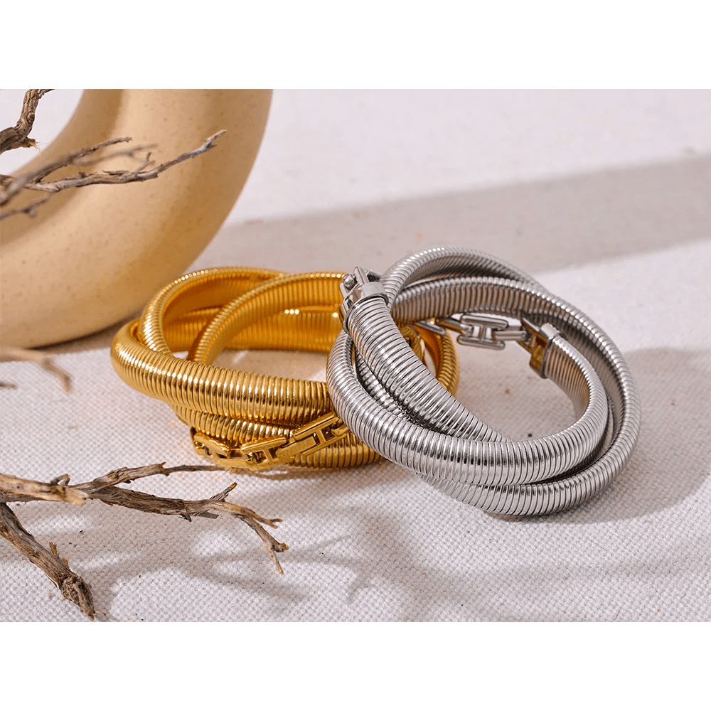 Wee Luxury Women Bracelets Layered Elastic Thick Bracelet Bangle Waterproof 18K Gold Plated