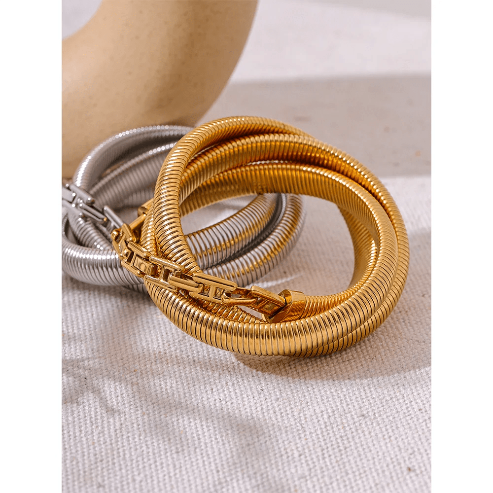 Wee Luxury Women Bracelets Layered Elastic Thick Bracelet Bangle Waterproof 18K Gold Plated