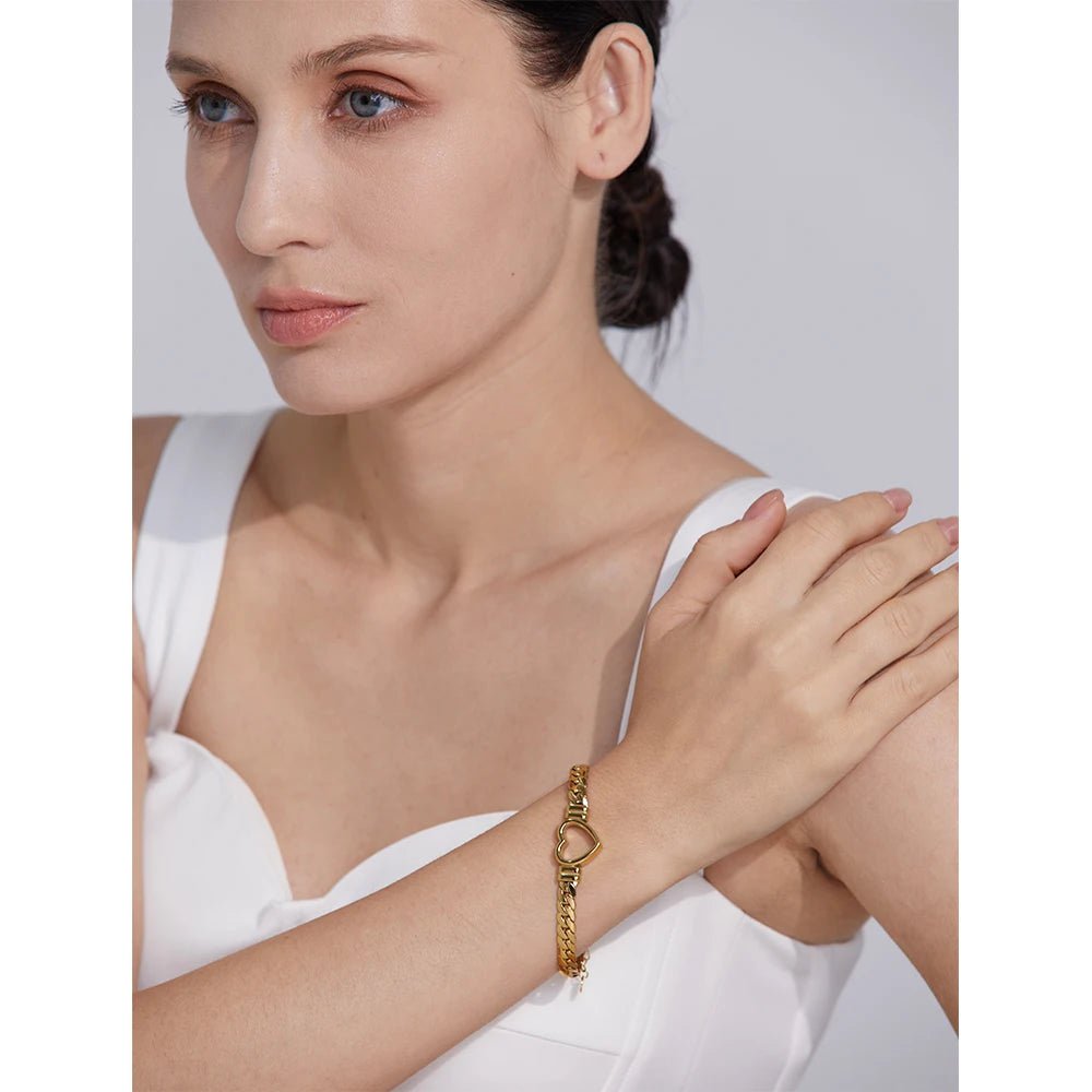 Wee Luxury Women Bracelets Love Heart Cuban Chain Stainless Steel Metal Bracelet