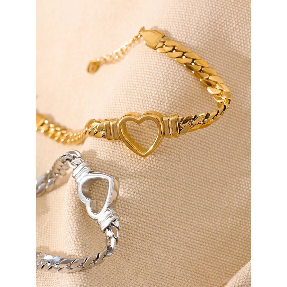 Dsers Love Heart Cuban Chain Stainless Steel Metal Bracelet