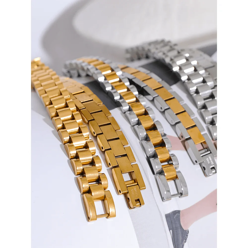 Wee Luxury Women Bracelets Metal Watch Band Cuban Chain Bracelet Bangle Statement 18K Gold Plated