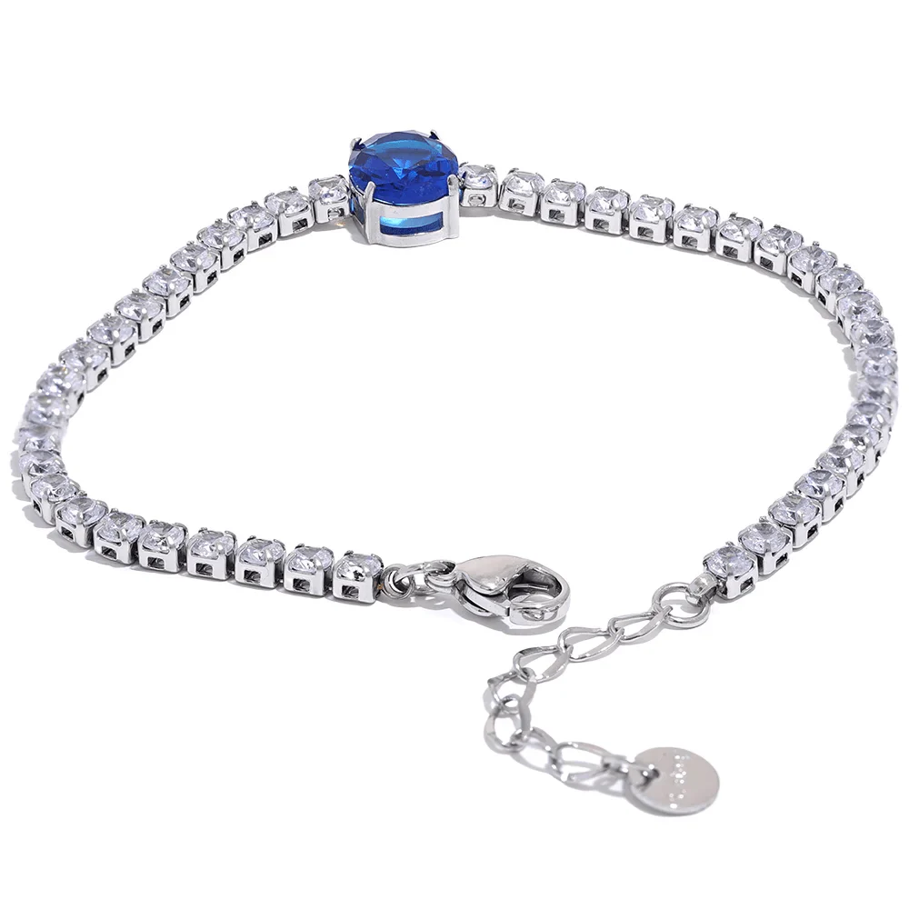 Wee Luxury Women Bracelets P-blue Women's Luxury Cubic Zirconia Bling Chain Bracelet Bangle