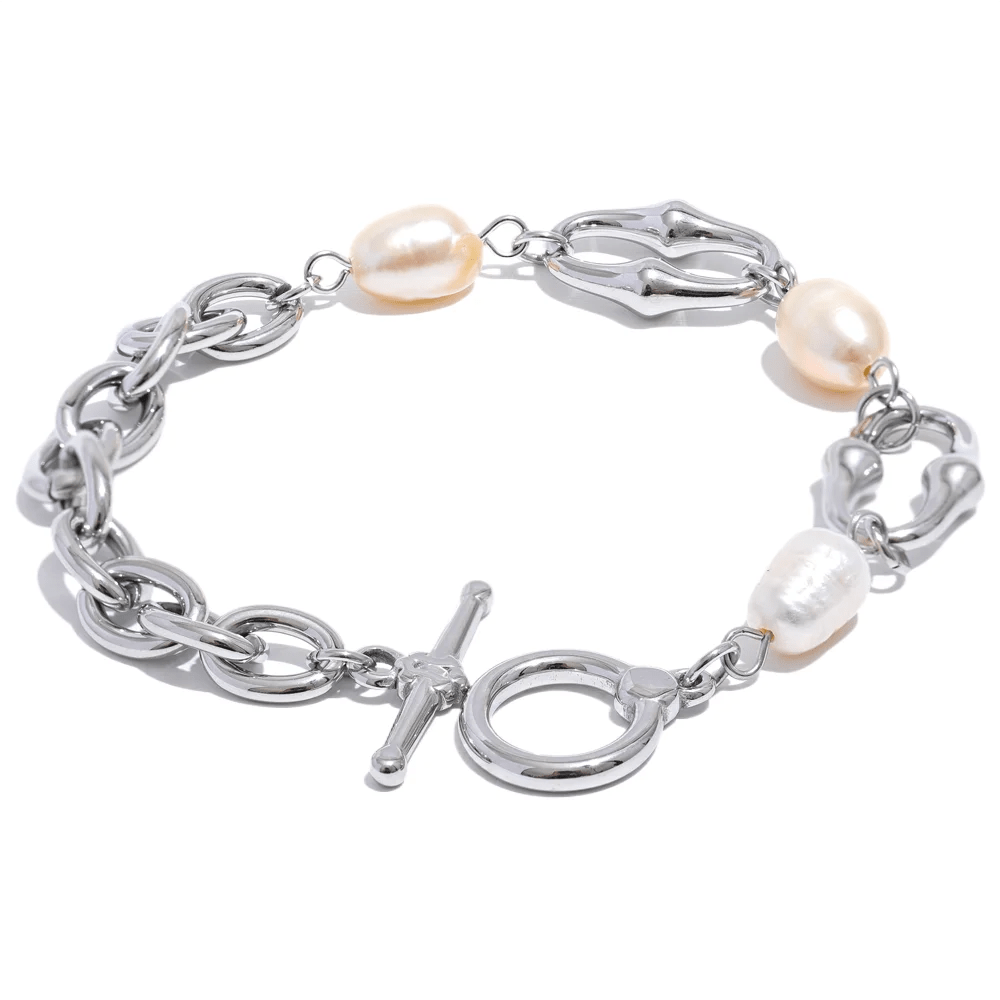 Wee Luxury Women Bracelets Platinum 1 Toggle-Clasps Natural Pearl Chain Bracelet Bangle for Women