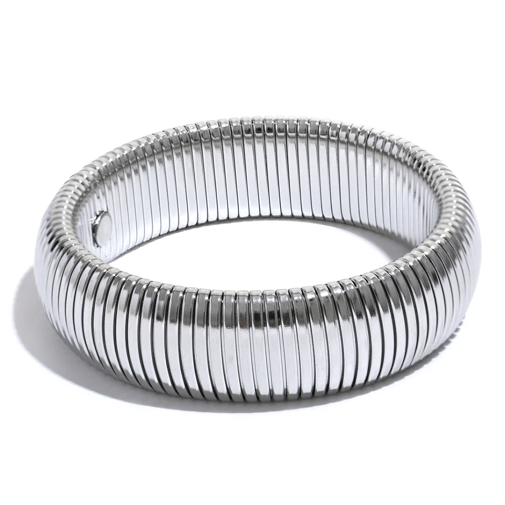 Wee Luxury Women Bracelets Platinum 20mm Trend Fashion Stainless Steel Elastic Thick Metal Bangle Bracelet