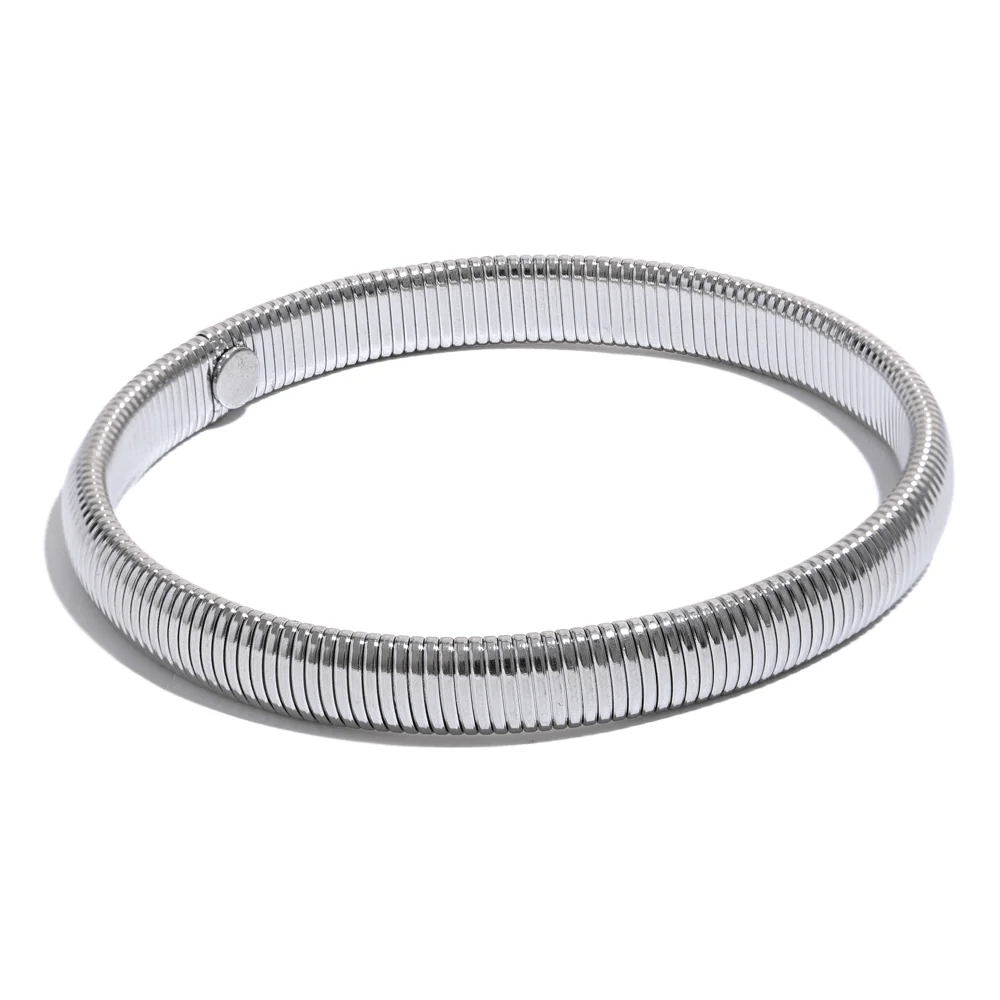 Wee Luxury Women Bracelets Platinum 8mm Trend Fashion Stainless Steel Elastic Thick Metal Bangle Bracelet