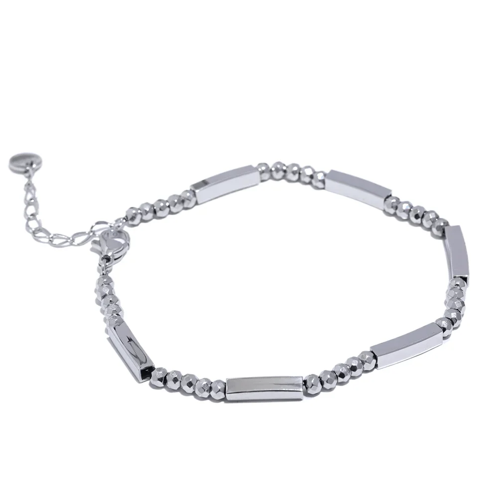 Wee Luxury Women Bracelets Platinum Fashion Metal 316l Stainless Steel Square Beads Chain Bracelet Bangle