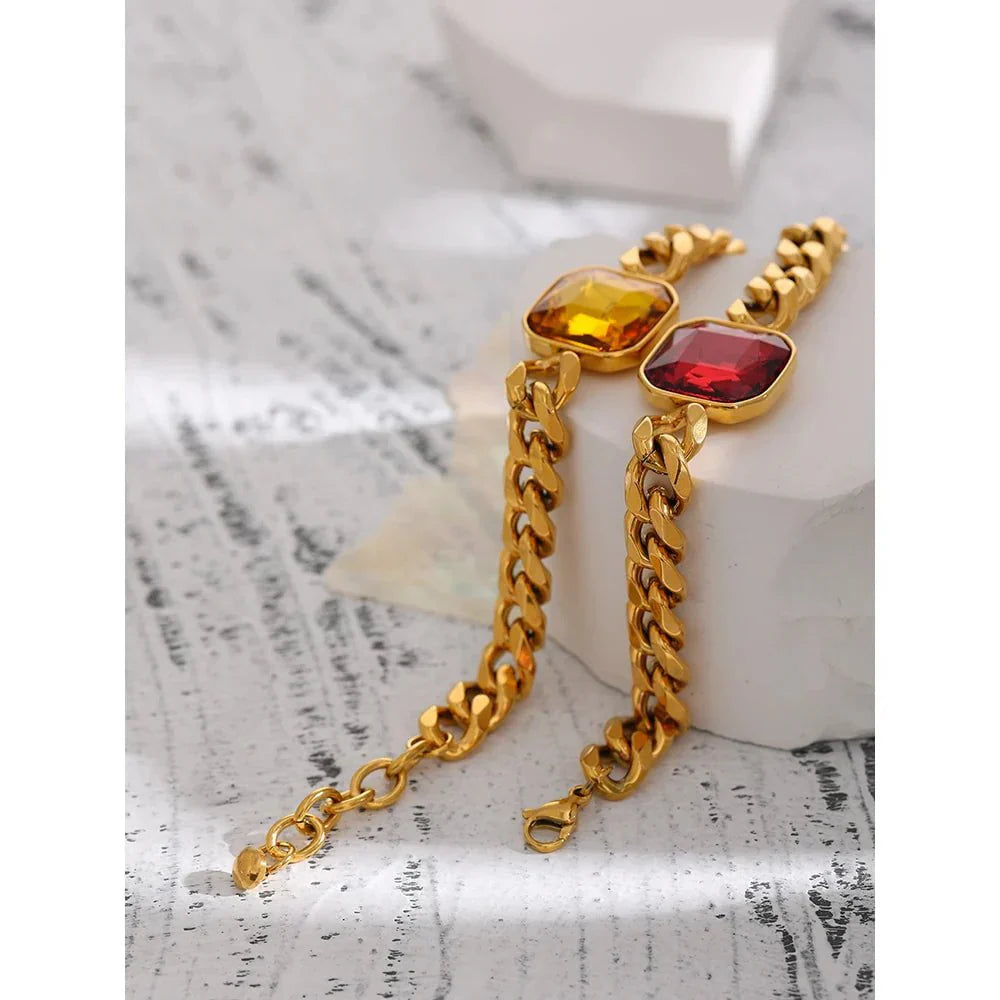 Wee Luxury Women Bracelets Red Cubic Zirconia Heavy Metal Golden 18 K Chain Bracelet