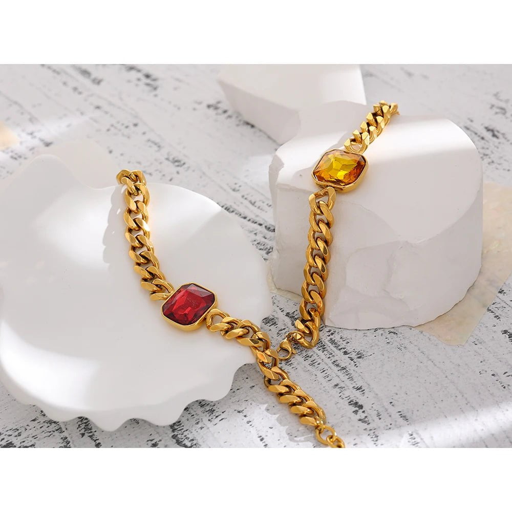 Wee Luxury Women Bracelets Red Cubic Zirconia Heavy Metal Golden 18 K Chain Bracelet