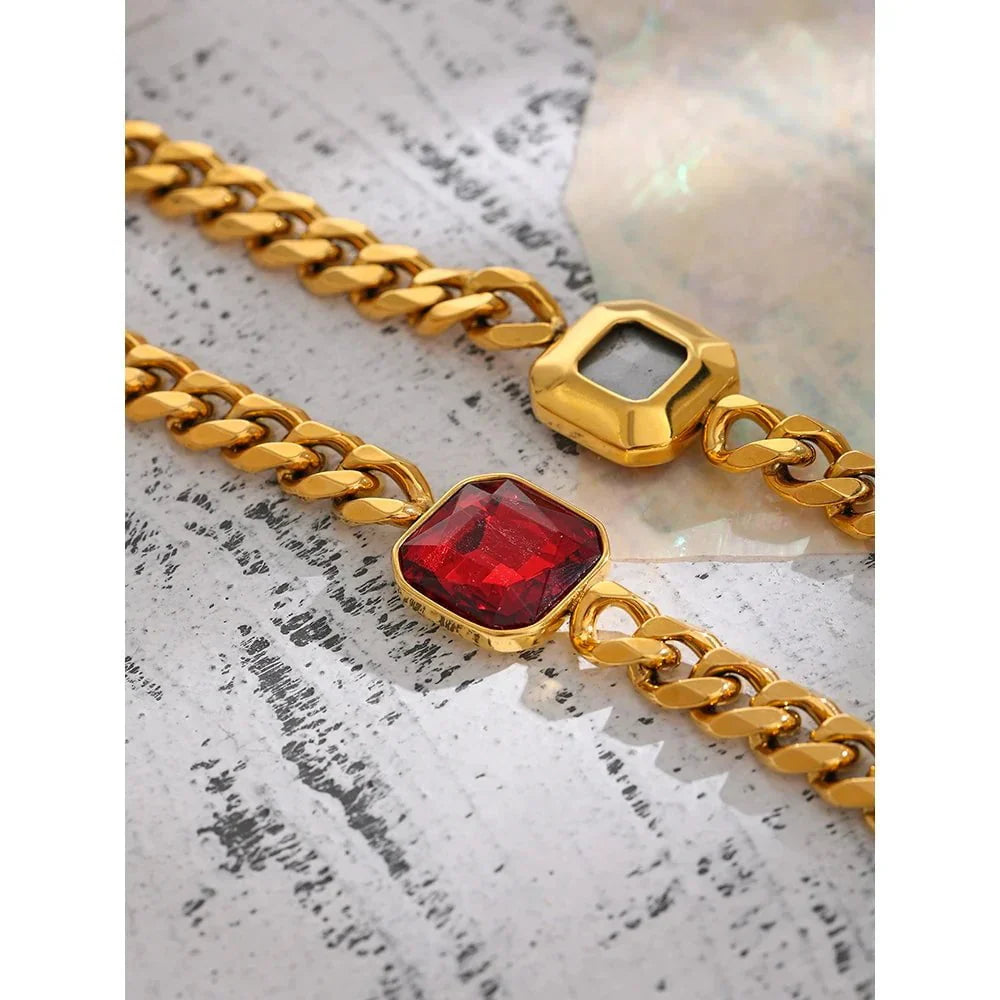 Wee Luxury Women Bracelets Red Cubic Zirconia Heavy Metal Golden 18 K Chain Bracelet