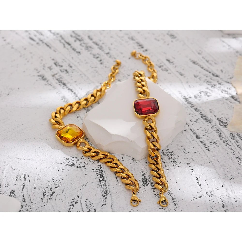 Wee Luxury Women Bracelets Red Cubic Zirconia Heavy Metal Golden 18 K Chain Bracelet