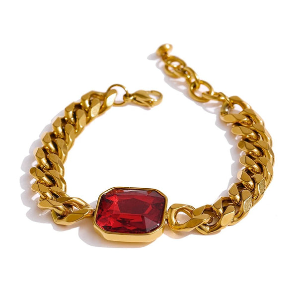 Wee Luxury Women Bracelets Red Red Cubic Zirconia Heavy Metal Golden 18 K Chain Bracelet