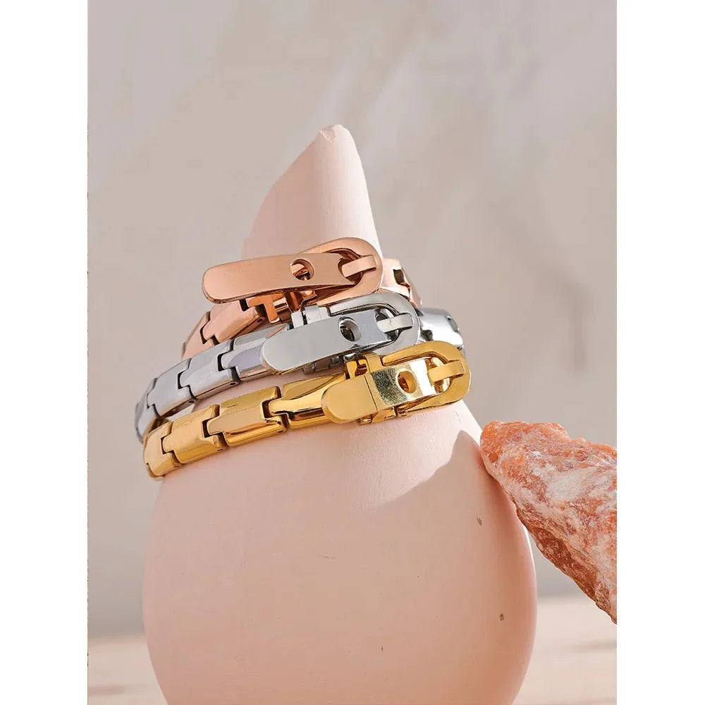 Wee Luxury Women Bracelets Stainless Steel Texture Chain 3 Colors Cuban Chain Bracelet Bangle