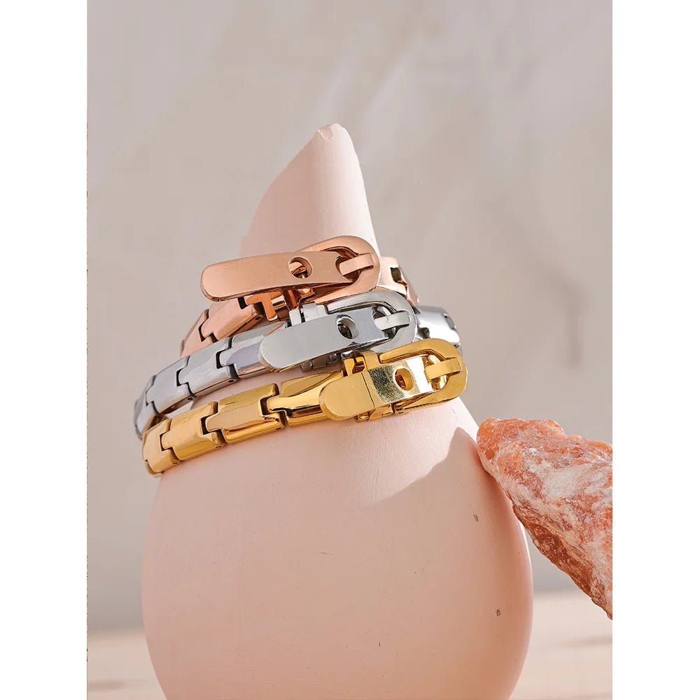 Wee Luxury Women Bracelets Stainless Steel Texture Chain 3 Colors Cuban Chain Bracelet Bangle