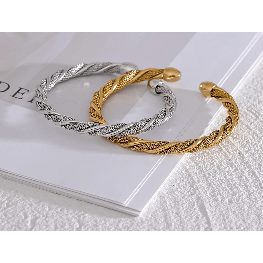 Wee Luxury Women Bracelets Gold Plated Stainless Steel Twisted Round Open Gold Cuff Bracelet Women Bangle