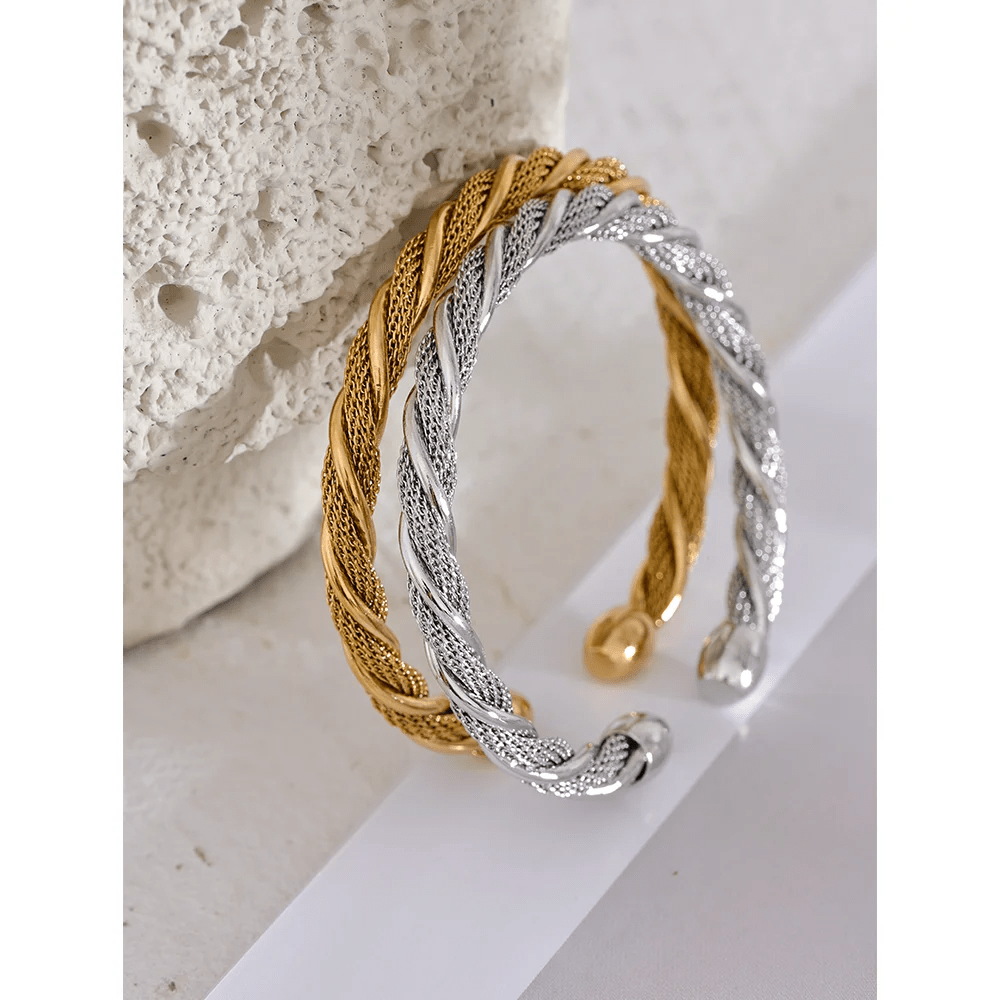 Wee Luxury Women Bracelets Gold Plated Stainless Steel Twisted Round Open Gold Cuff Bracelet Women Bangle