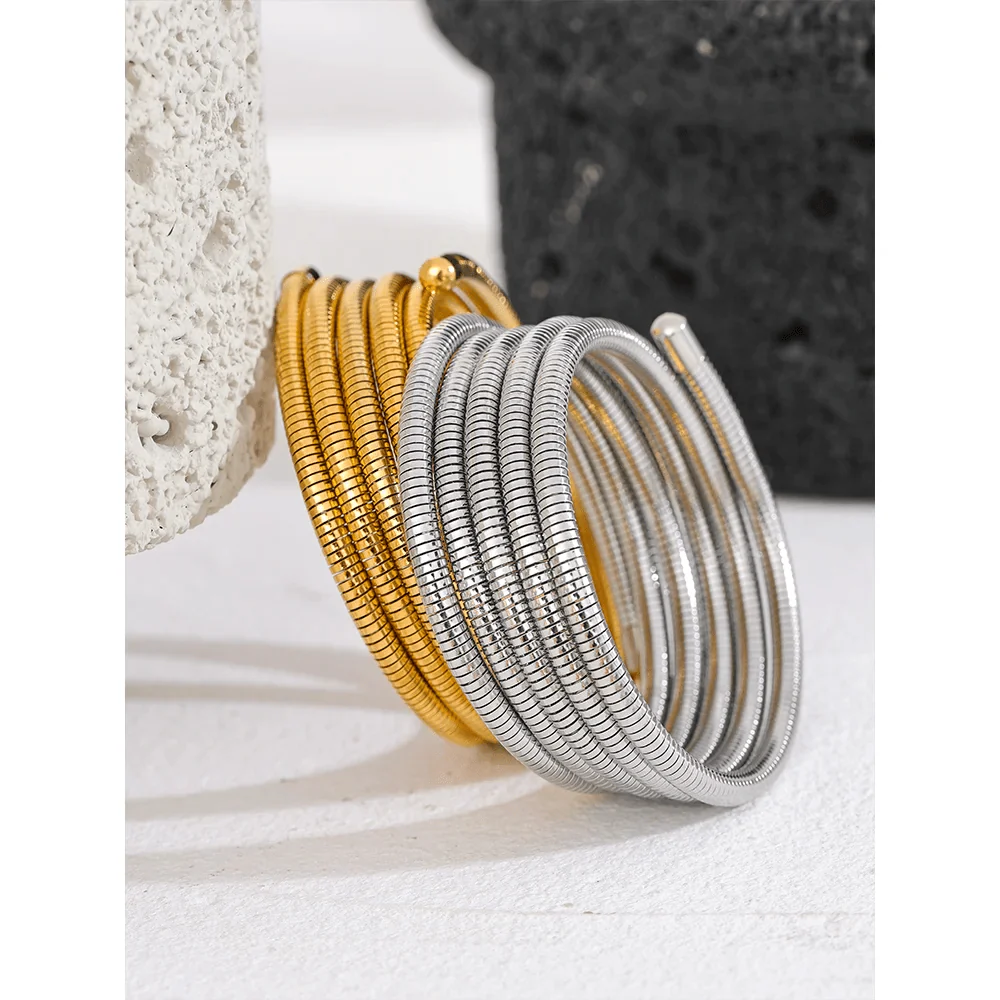 Wee Luxury Women Bracelets Steel Stackable Multi-Layer Wrap Arm Bracelet Bangle Metal Elastic