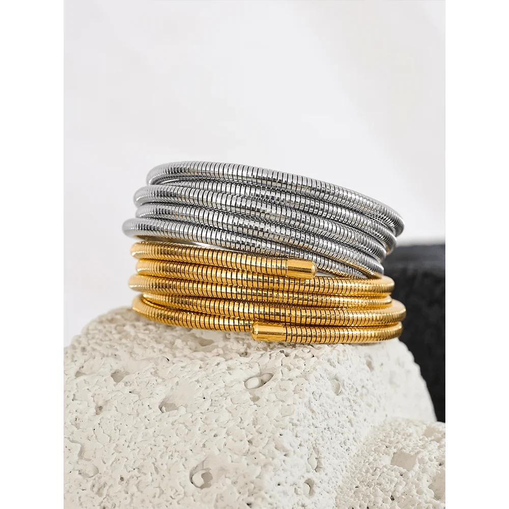 Wee Luxury Women Bracelets Steel Stackable Multi-Layer Wrap Arm Bracelet Bangle Metal Elastic