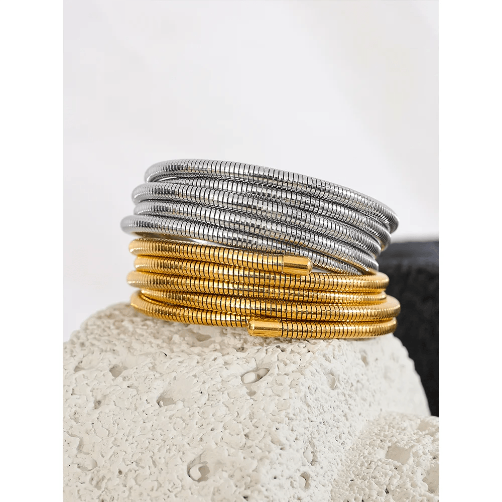 Wee Luxury Women Bracelets Steel Stackable Multi-Layer Wrap Arm Bracelet Bangle Metal Elastic