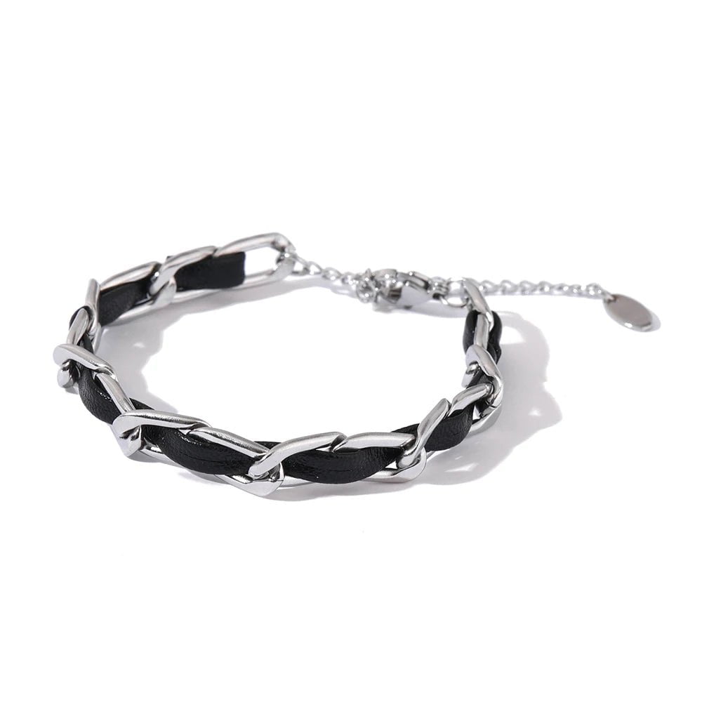 Wee Luxury Women Bracelets Steel Trendy Leather Metal Chain Bracelet Jewelry Stainless Steel for Women