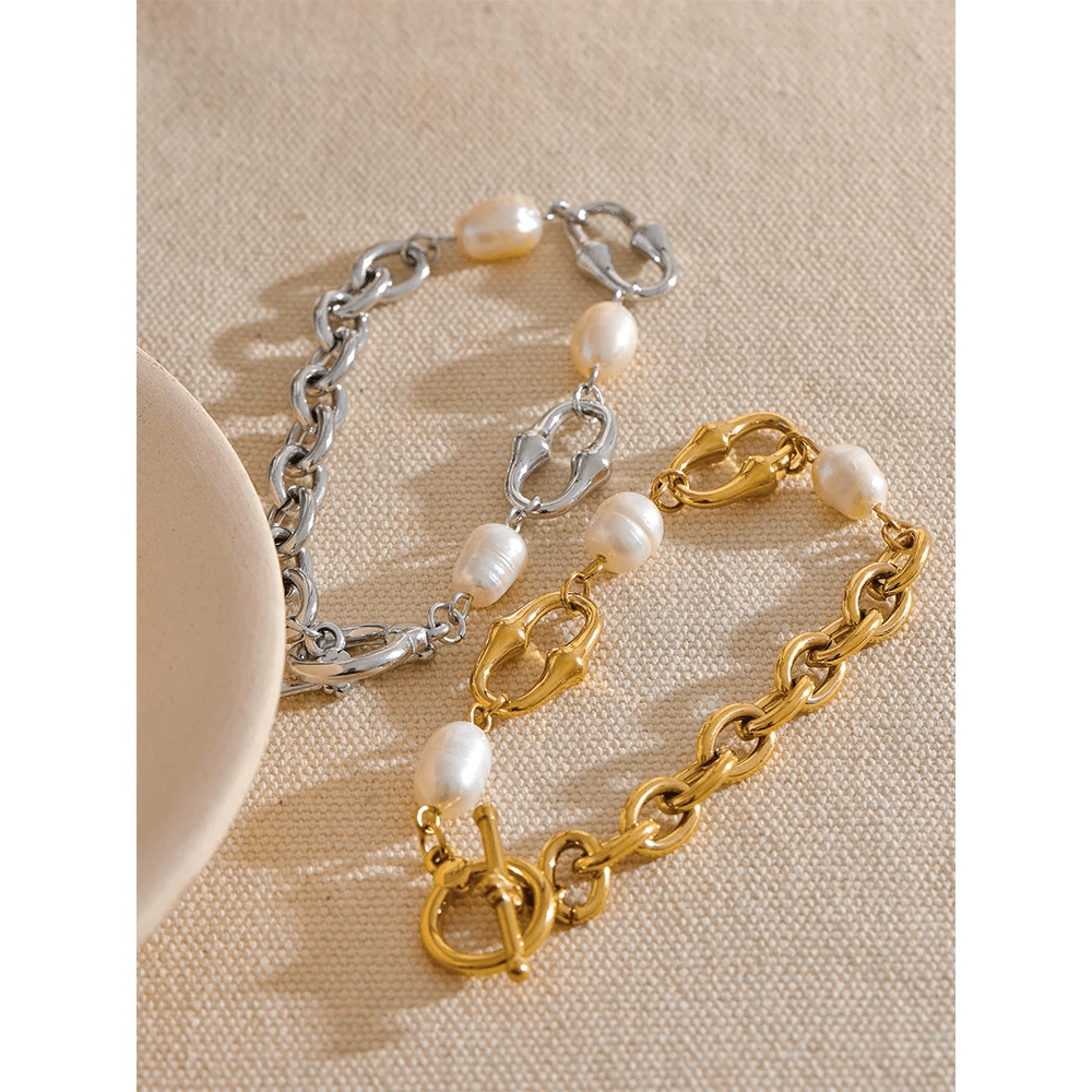 Wee Luxury Women Bracelets Toggle-Clasps Natural Pearl Chain Bracelet Bangle for Women