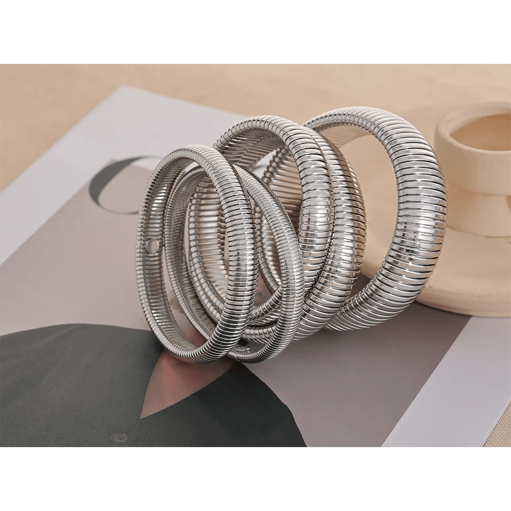 Wee Luxury Women Bracelets Trend Fashion Stainless Steel Elastic Thick Metal Bangle Bracelet