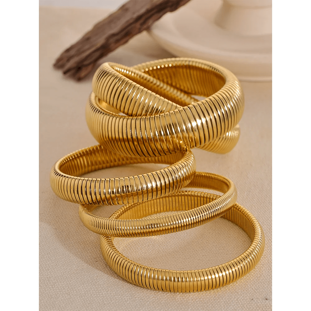 Wee Luxury Women Bracelets Trend Fashion Stainless Steel Elastic Thick Metal Bangle Bracelet