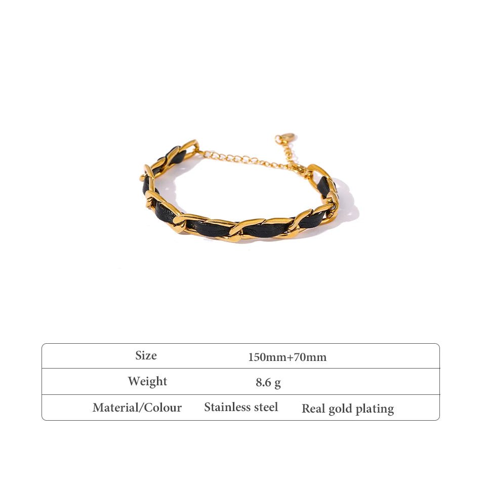 Wee Luxury Women Bracelets Trendy Leather Metal Chain Bracelet Jewelry Stainless Steel for Women