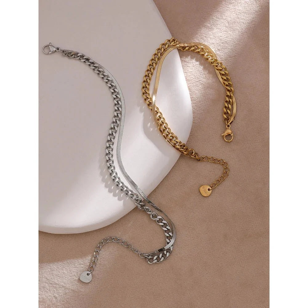 Wee Luxury Women Bracelets Trendy Unique Design Double Layered Bangle Gold Chain Bracelet