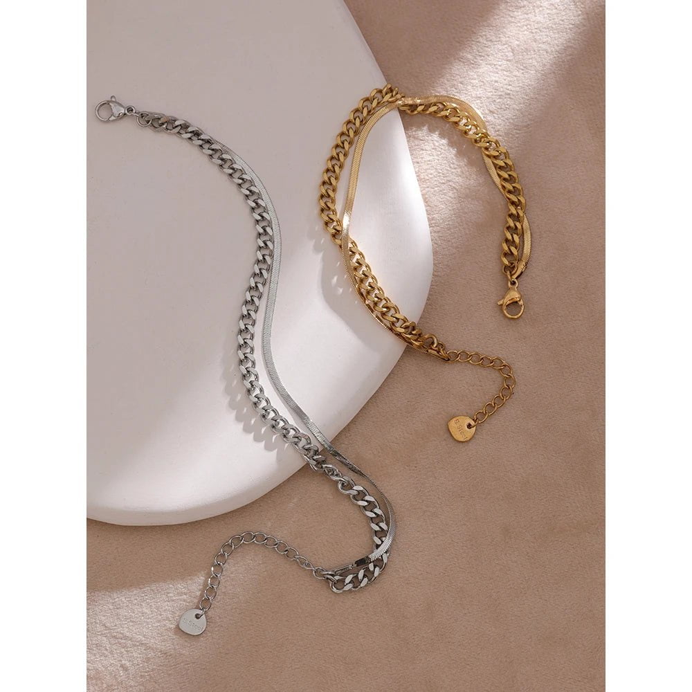 Wee Luxury Women Bracelets Trendy Unique Design Double Layered Bangle Gold Chain Bracelet