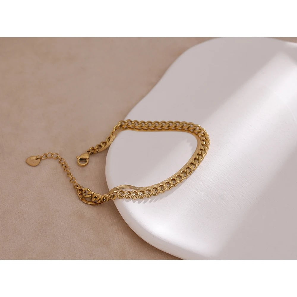 Wee Luxury Women Bracelets Trendy Unique Design Double Layered Bangle Gold Chain Bracelet