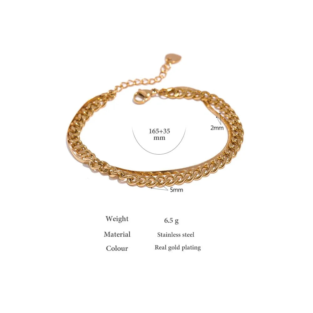 Wee Luxury Women Bracelets Trendy Unique Design Double Layered Bangle Gold Chain Bracelet