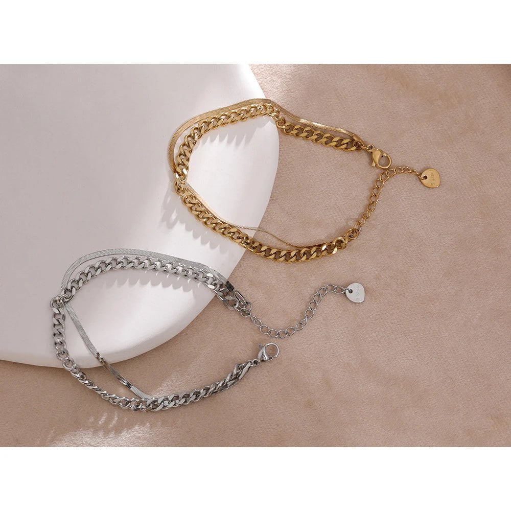 Wee Luxury Women Bracelets Trendy Unique Design Double Layered Bangle Gold Chain Bracelet