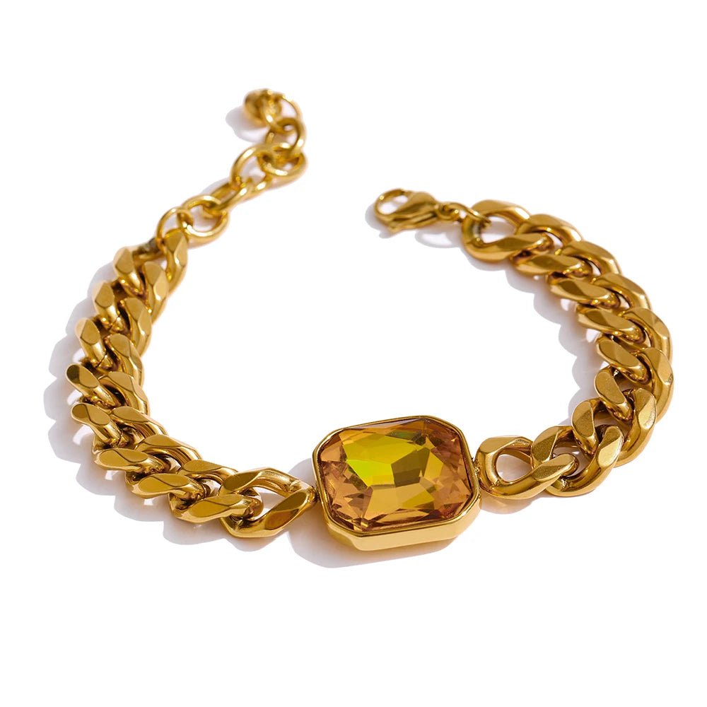 Wee Luxury Women Bracelets Yellow Red Cubic Zirconia Heavy Metal Golden 18 K Chain Bracelet