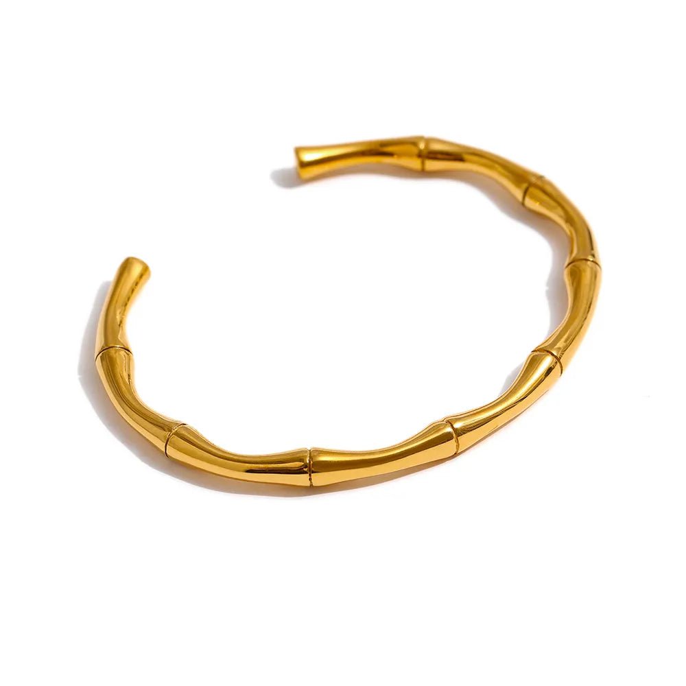 Wee Luxury Women Bracelets YH1152A Metal Bamboo Cuff Bangle Bracelet 18K Gold Plated