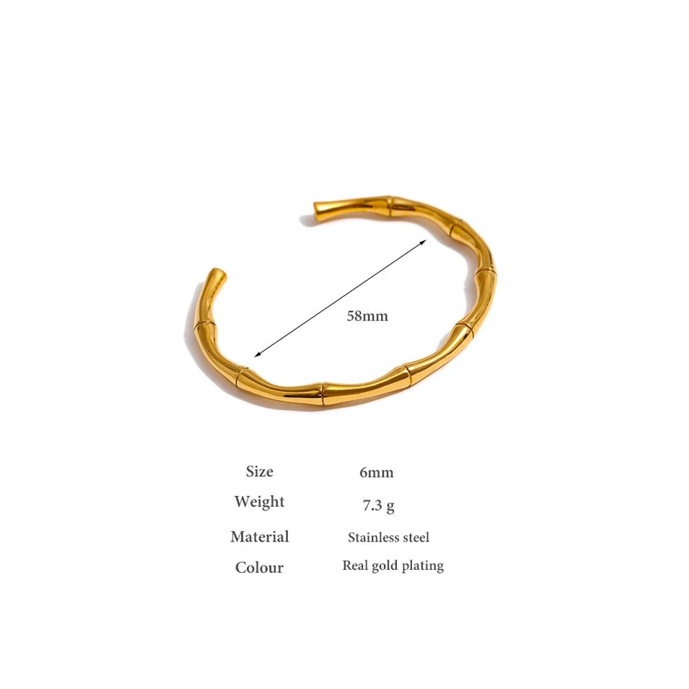 Wee Luxury Women Bracelets YH1152A Metal Bamboo Cuff Bangle Bracelet 18K Gold Plated
