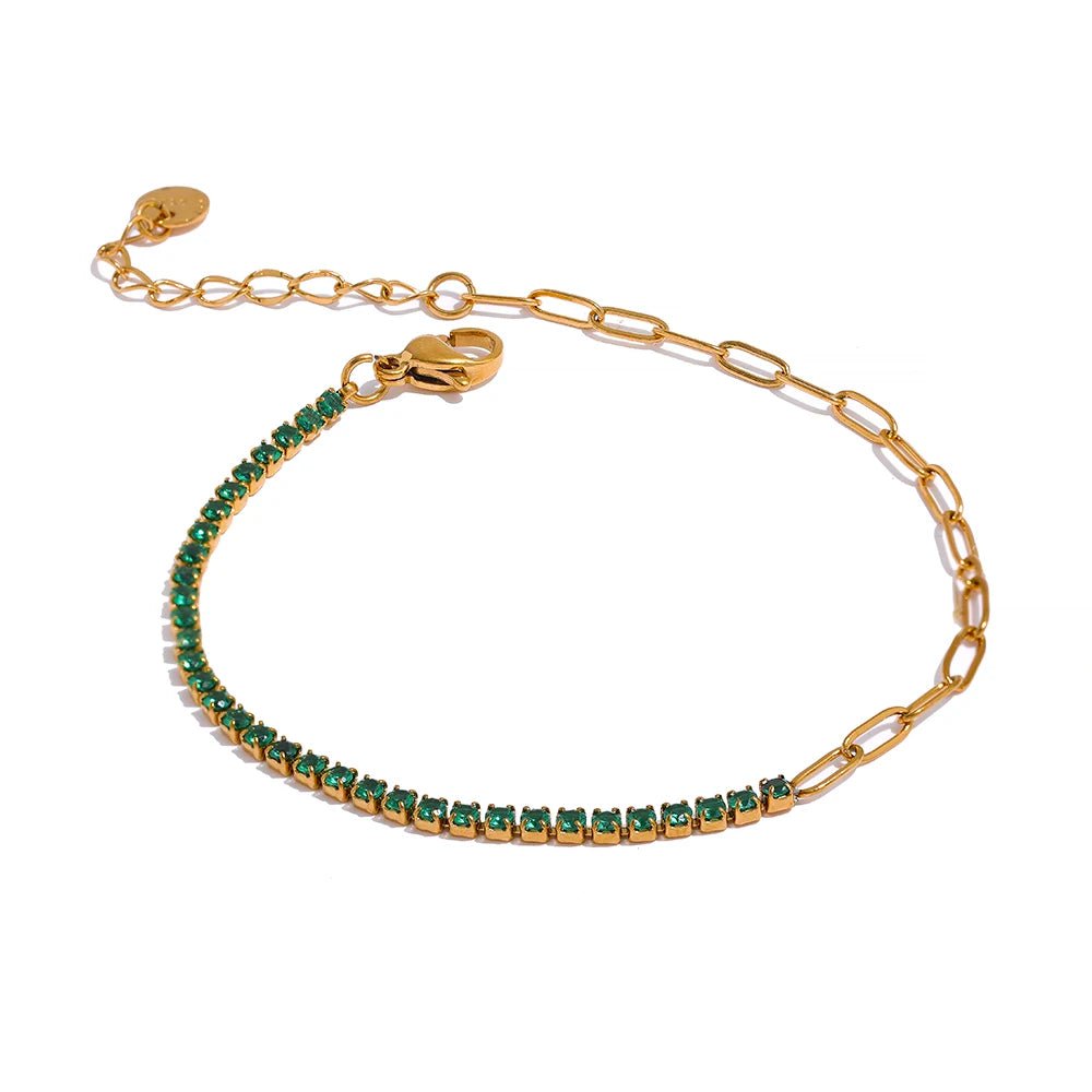 Wee Luxury Women Bracelets YH1306A Green Chic Thin Chain Colorful Cubic Zirconia Bracelet Bangle