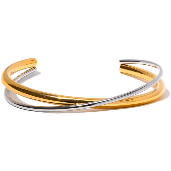 Wee Luxury Women Bracelets YH1632A Gold Plated Stainless Steel Double Colour Cuff Bracelet